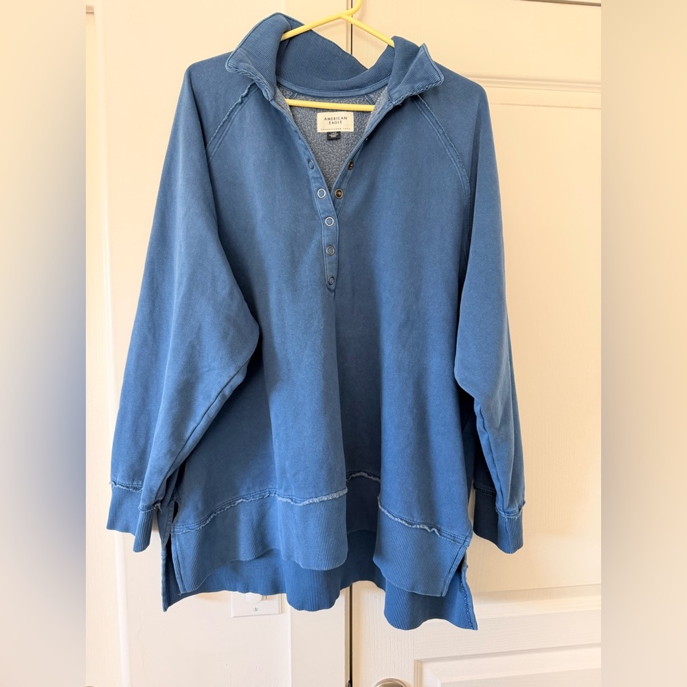 American Eagle Outfitters Blue Fleece-Lined Henley
